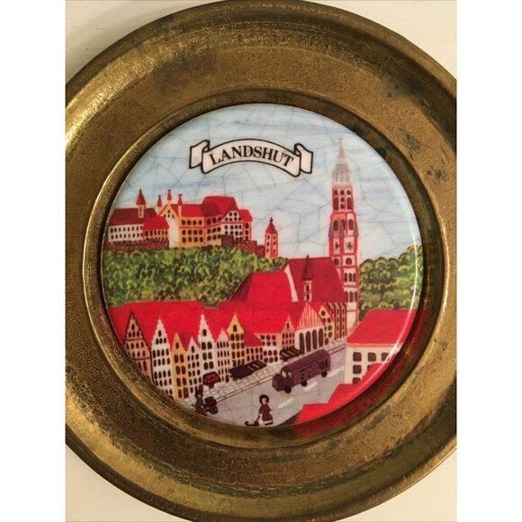 Brass Ceramic Coaster Set (6) Bavaria Munchen Augsburg Landshut Ansbach Bayreuth - Picture 4 of 8